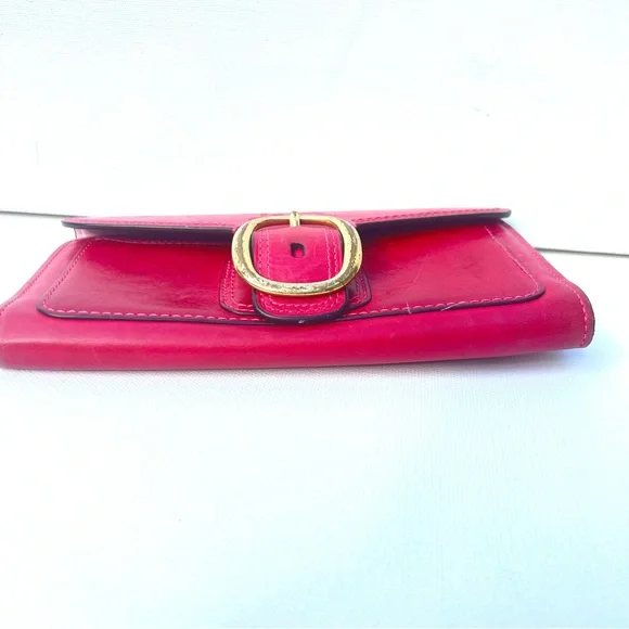 Coach Leather Wallet pink buckle clutch plaid lining - Picture 7 of 9